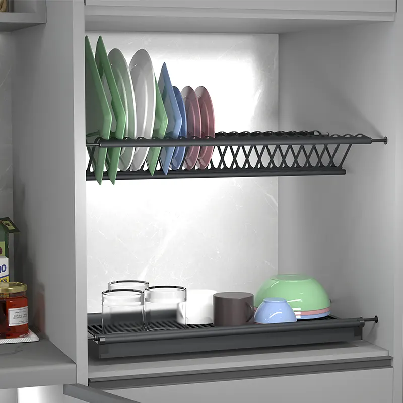 Pull Out 2 Tier Black Bowl Dish Rack