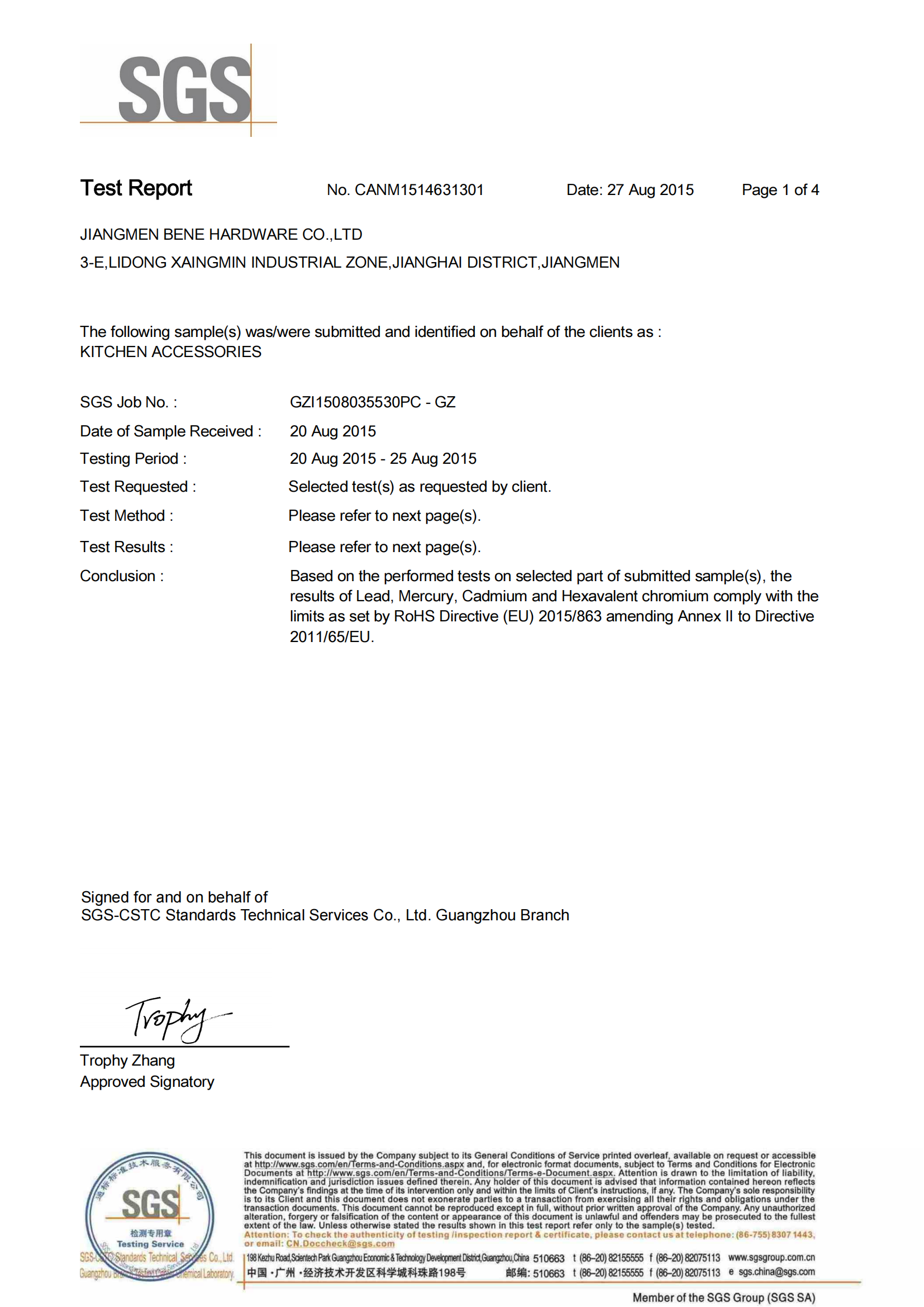 BENE SGS RACK TEST REPORT 00