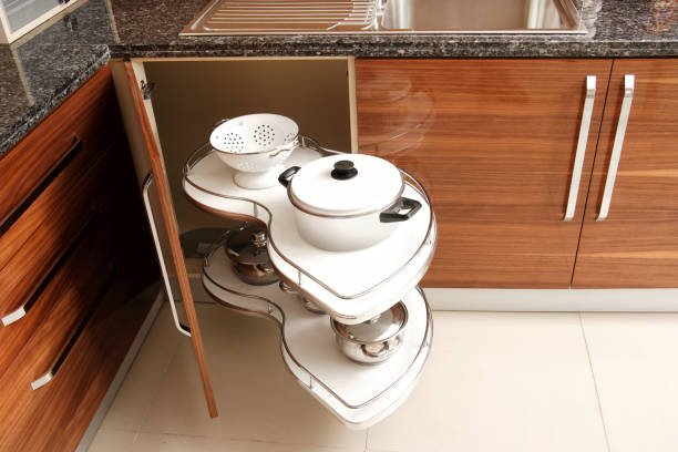 Close up indoor shot of modern clean domestic kitchen design