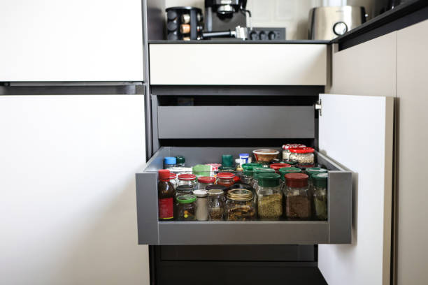 Spice shelf in a modern kitchen.