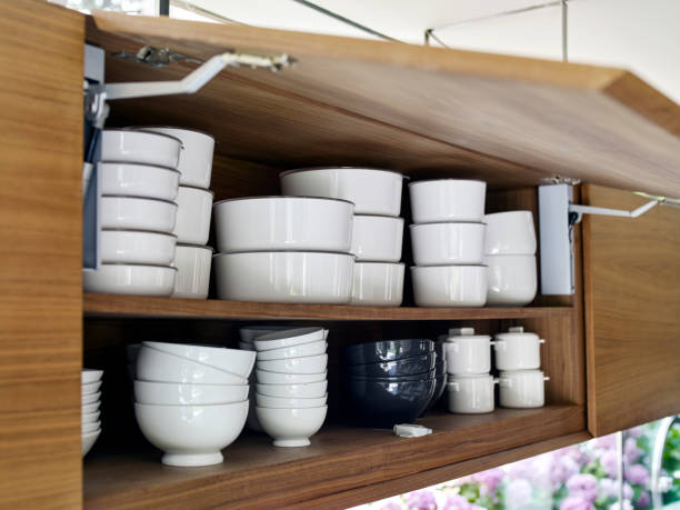 Looking inside a kitchen cabinet