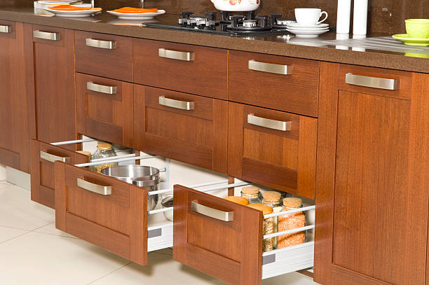 Drawer with plates in a modern kitchen